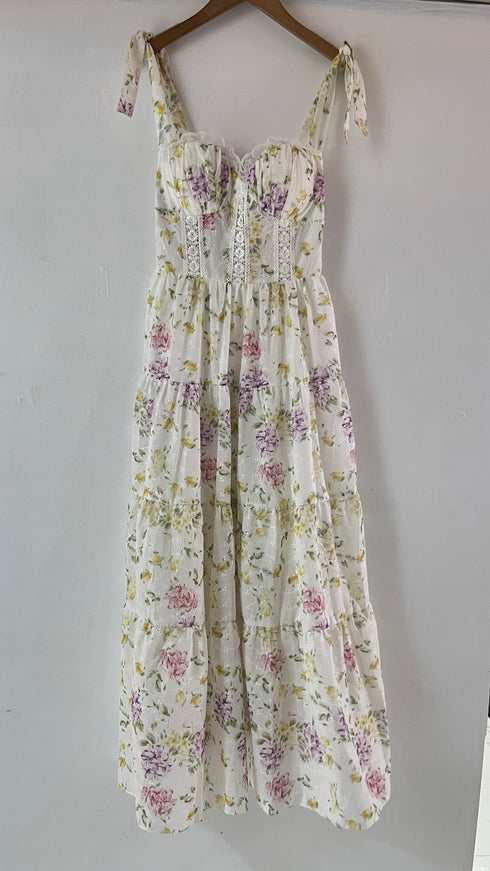 Spring Embroider Tie Straps Tiered Sundresses